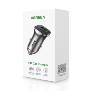 Ugreen avtopolnilec USB + USB-C PD 18W siv – box