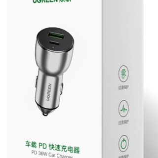 Ugreen avtopolnilec USB + USB-C PD 36W siv – box
