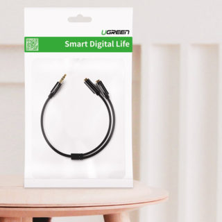 Ugreen adapter 3.5mm (M) na 2x avdio (Ž) črn – polybag