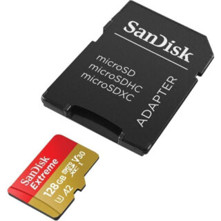 SanDisk Extreme microSDXC 128GB for Action Cams and Drones + SD Adapter 190MB/s & 90MB/s A2 C10 V30 UHS-I U3