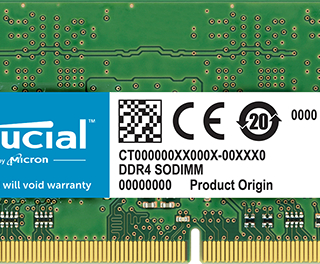 Crucial 8GB DDR4-2400 SODIMM PC4-19200 CL17, 1.2V Single Ranked