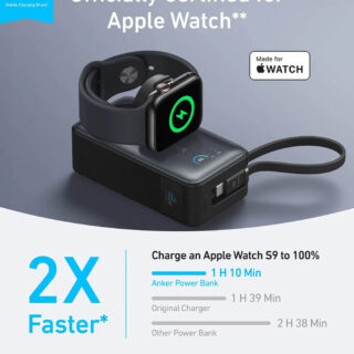 Anker MagOn Powerbank 10000 mAh, 35W z vgrajenim kablom in brezžičnim polnjenjem Apple Watch